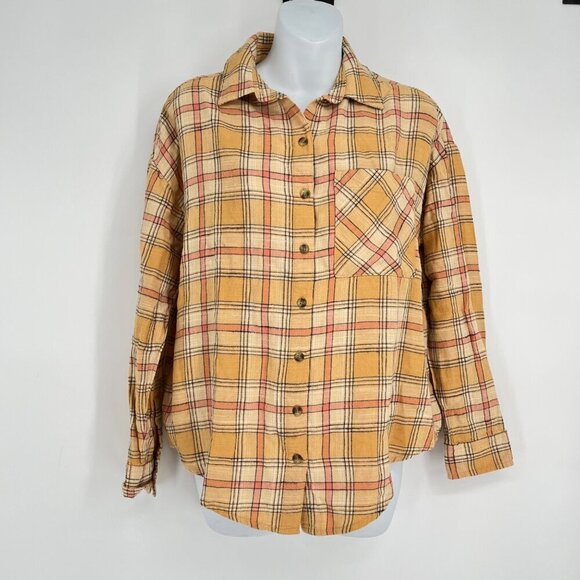 Billabong Women's‎ Easy Breezy Plaid Shirt  Yellow & Pink Size Small - Picture 1 of 9